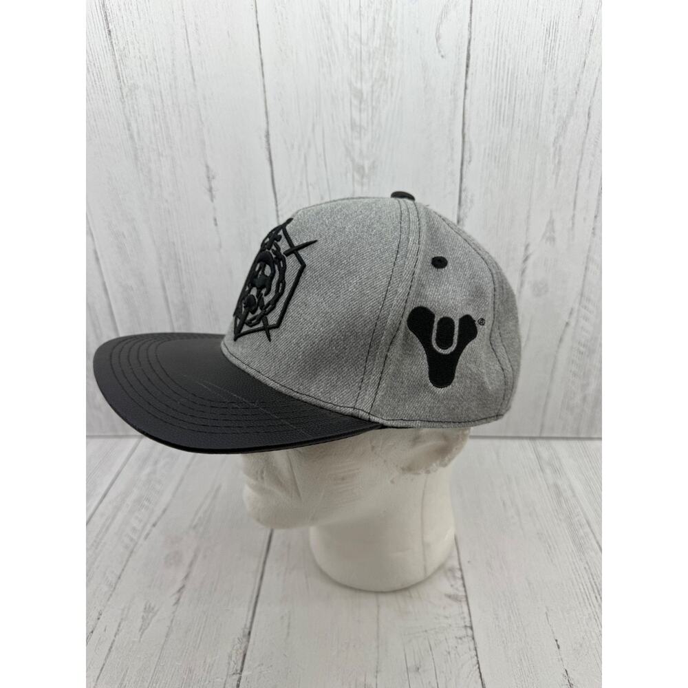 Destiny 2 Raid Snapback Black Faux Leather Brim Gray Hat Skull Sword Bungie - Picture 2 of 8